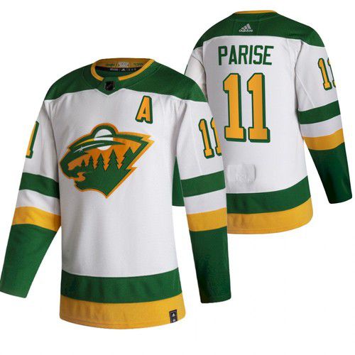 Men Minnesota Wild 11 Parise White NHL 2021 Reverse Retro jersey